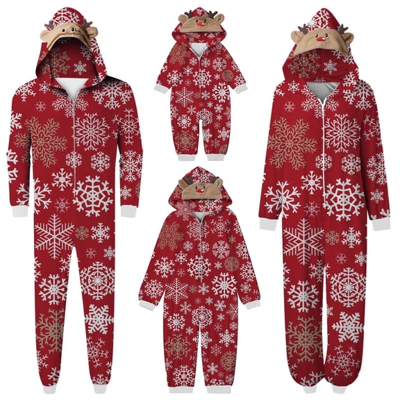 Fgnfyis Family Matching Christmas Pajamas Red Snowflake Print Zipper Hooded Long Sleeve Soft Cozy 2 Piece Pajamas Set Tops Pants Sleepwear