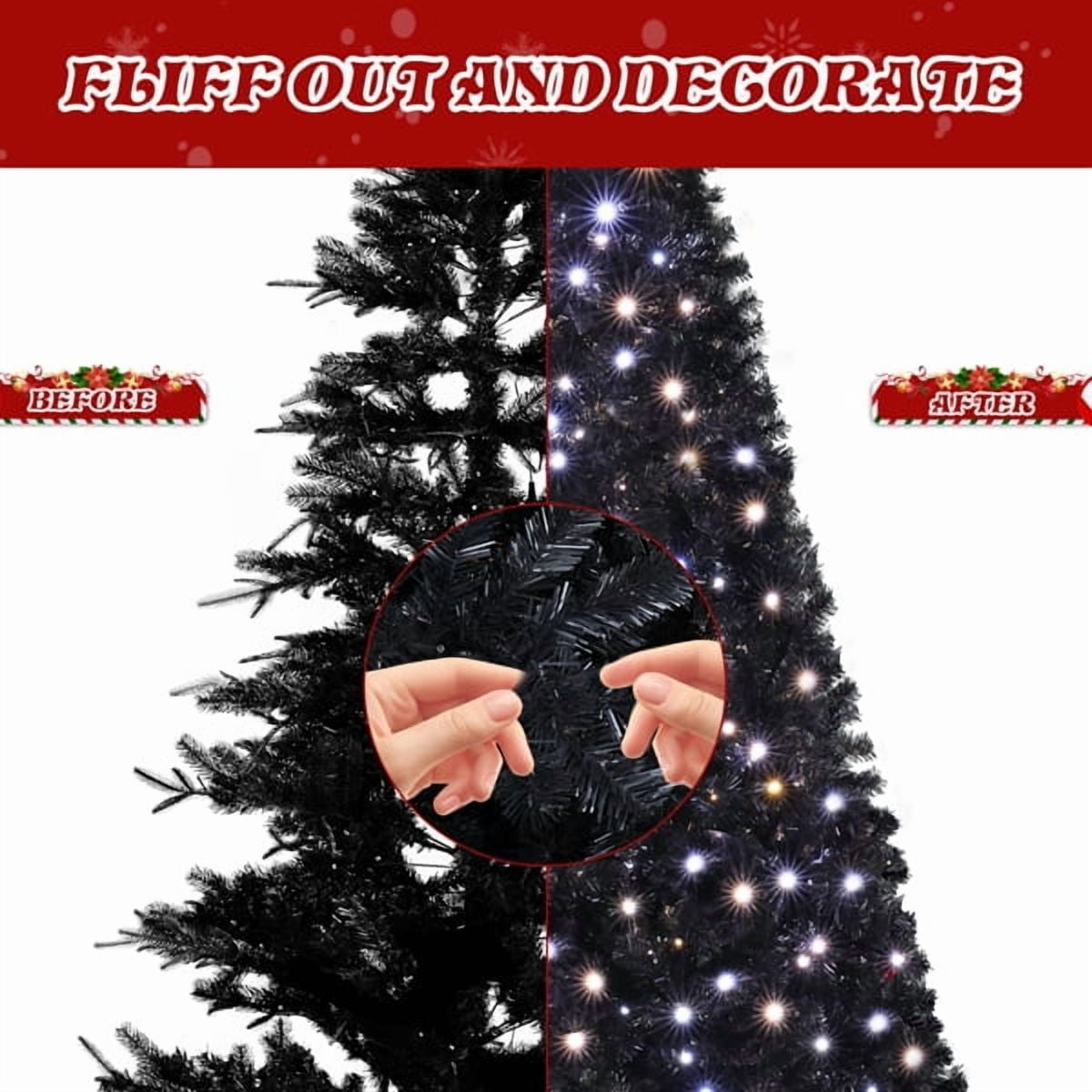 7.5FT Black Pre-Lit Christmas Tree - 1350 PVC Branch Tips 400 LEDs Flame-Retardant Easy Setup for Home/Office