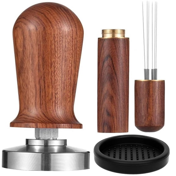 51mm Espresso Tamper Kit Espresso  Accessories Tools Kit 30 Lb Consistent Pressure Calibrated Coffee Tamper with Spring Loaded, Silicone Mat, Coffee Stirrer Espresso Distribution Tool, Wooden Barista