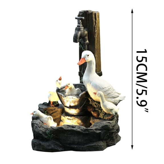 Solar Ducks Statue Garden Ornament Outdoor Waterproof Sculpture with Vintage Water Feature for Patio and Yard Decoration