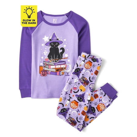 The Children's Place Girls Long Sleeve Glow-in-the-Dark Cat Witch Pajamas, Sizes 4-16