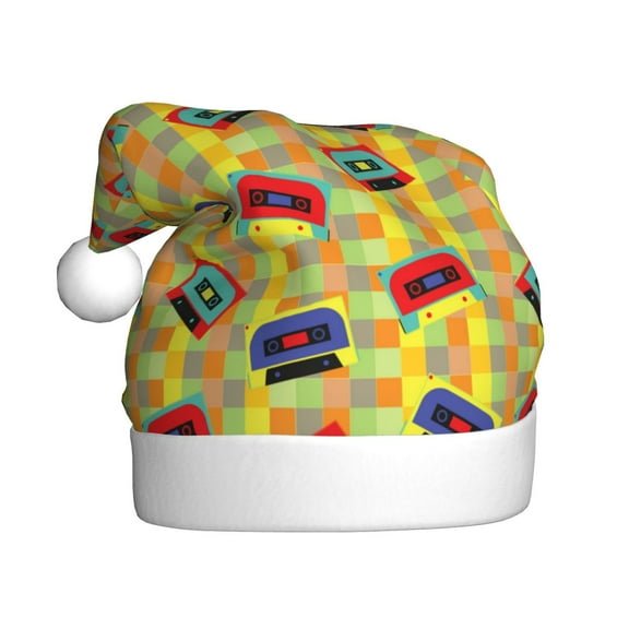 Kdxio 90s Audio Tape for Christmas Hat Santa Hats for Adults Unisex Red Velvet Extra Thicken Xmas Hat for New Year Festive Holiday Party