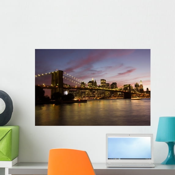 Brooklyn Bridge and Manhattan Wall Mural by Wallmonkeys Peel and Stick Graphic (24 in W x 16 in H) WM69298