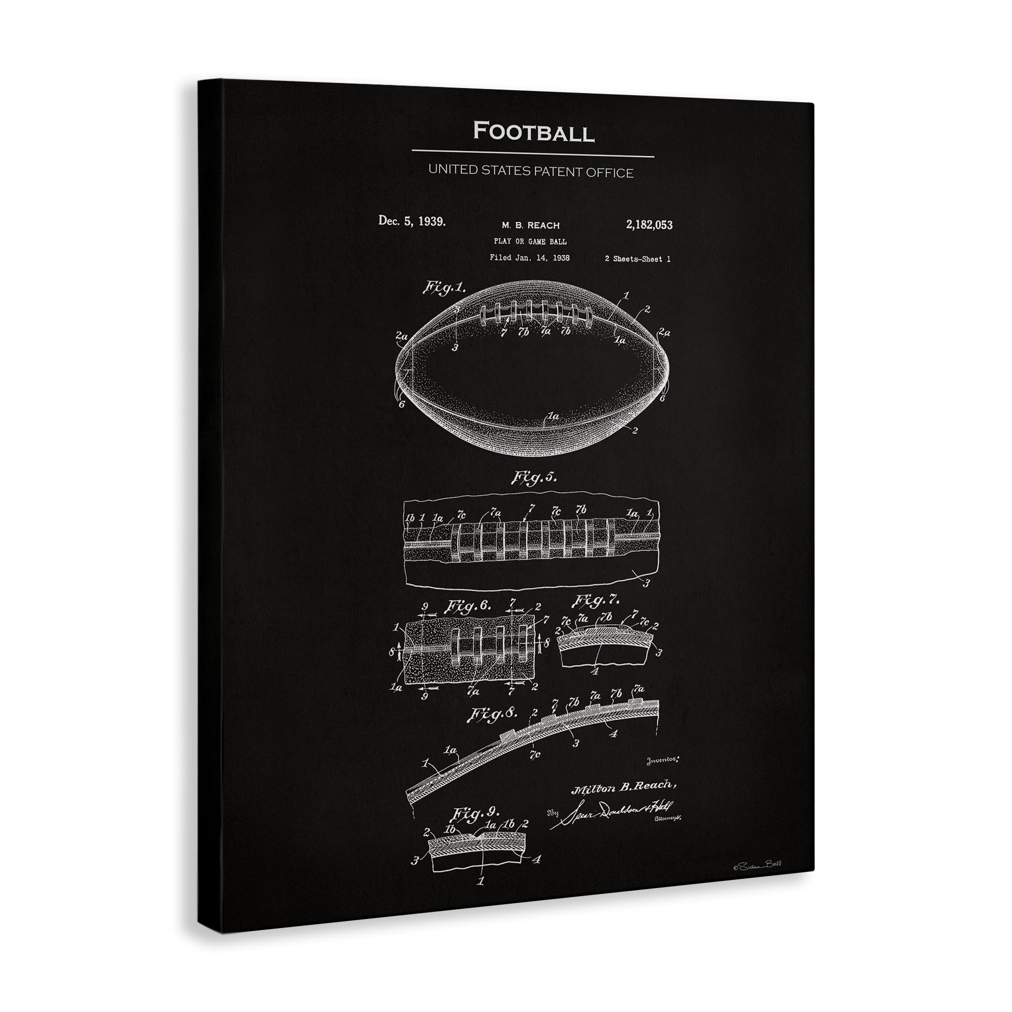 Stupell Industries Detailed Football Blueprint Sports Painting Gallery Wrapped Canvas Art Print Wall Art, 30 x 40