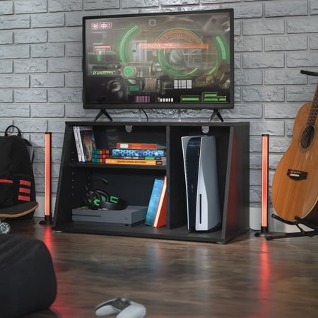 MAINSTAYS GAMER TV STAND CONSOLE FOR TV’S UP TO 32″, BLACK FINISH