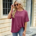 thumbnail image 4 of FLMEI Women's T-Shirts Tees Summer Tops Short Sleeve T Round Neck Loose Cropped T Shirtsoft Blouses Casual Pullover T S-XXL, 4 of 8