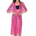 thumbnail image 5 of Karight Womens Metallic Mesh Cover Up Kimono Belted Open Front Fringe Hem Beach Swimwear Cover Up, 5 of 8