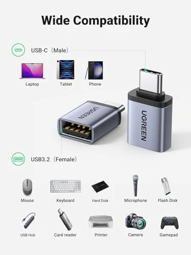 Usb To Usb C Adapter 10Gbps,2 Pack Usb C To Usb Adapter Usb C 3.2 Space Gray