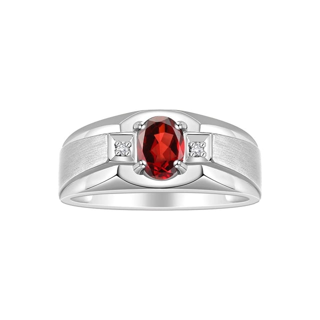 RYLOS Men's Rings Sterling Silver Classic 7X5MM Oval Gemstone & Diamond Ring Garnet January Birthstone Rings For Men, Silver Rings, Size 8