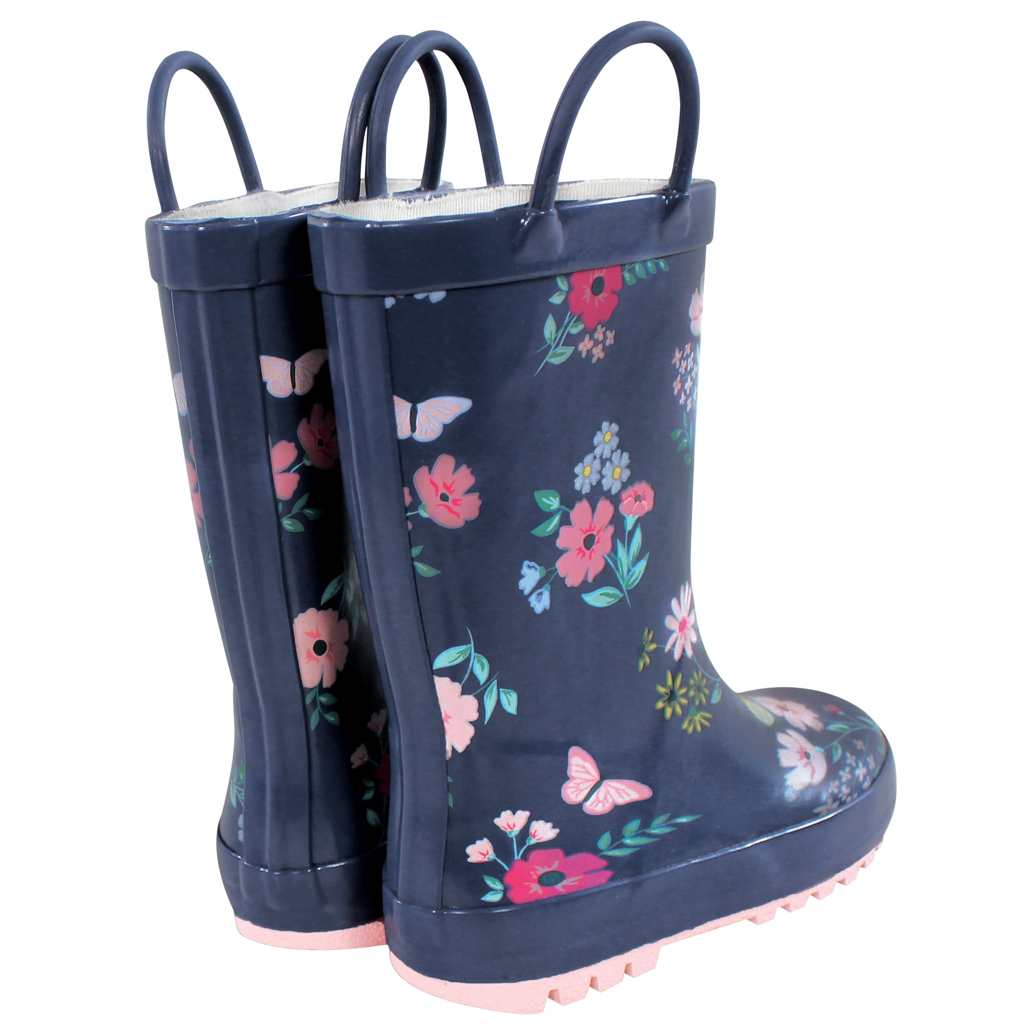 Hudson Baby Girls Rain Boots, Blue Butterfly Floral, 9 Toddler