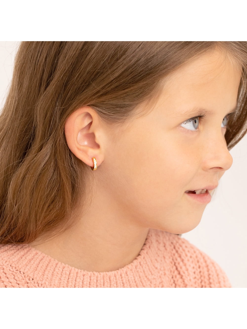 Channel Set CZ 8mm Baby / Toddler Earrings Hoop - Sterling Silver Gold Plated