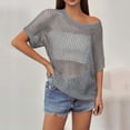 thumbnail image 4 of Crochet Coverups for Women Summer Cap Sleeve Hollow Out Casual Cruise Beach Vacation Tops Knit Pullover Sweater Gray L, 4 of 7