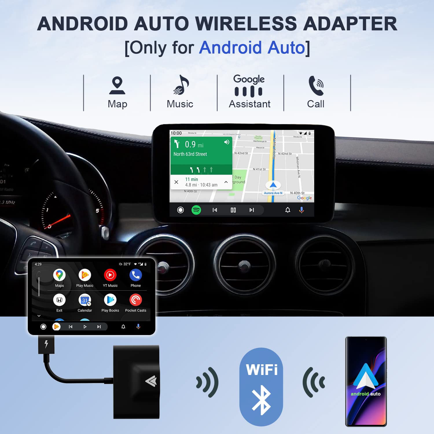 Android Auto Wireless Adapter for OEM Factory Wired Android Auto Cars Plug  & Play Easy Setup AA Wireless Android Auto Dongle for Android Phones  Converts Wired Android Auto to Wireless 