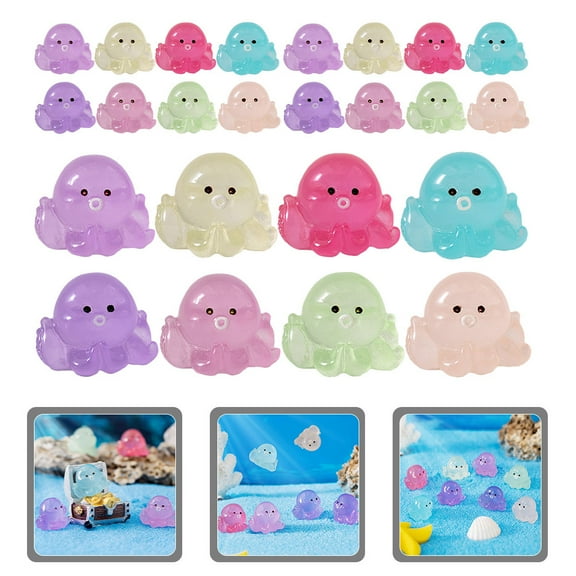 WHAMVOX 32pcs Mini Resin Luminous Octopus Figurines Glow In The Dark Octopus Ornaments Dollhouse Diy Craft Cute Resin Ocean Animal Decor