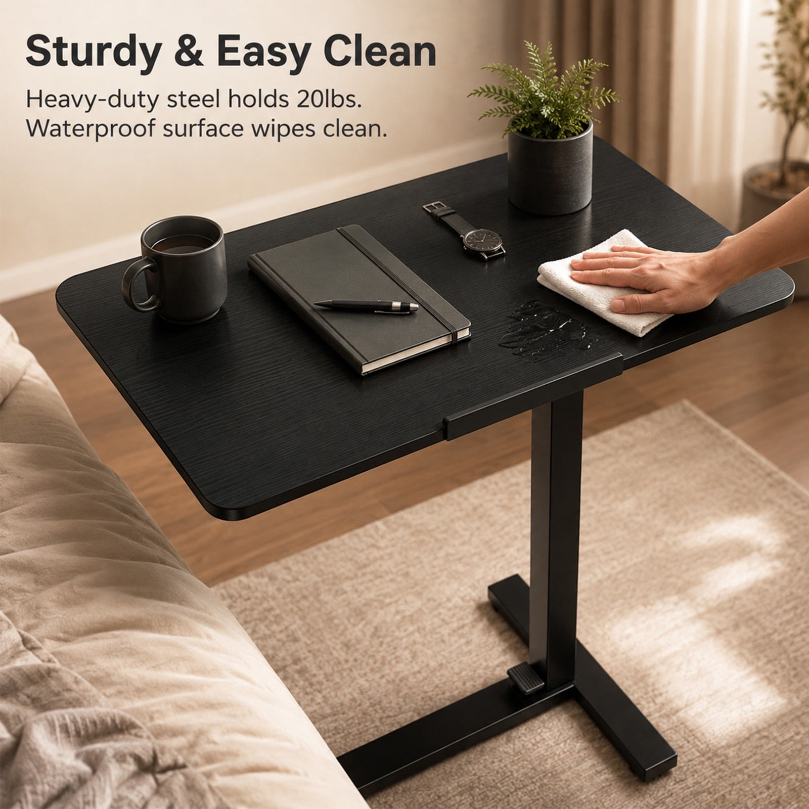 Alvantor Adjustable Bedside Table with Wheels, Overbed Table Portable Standing Cart & Laptop Desk with Adjustable Height and Inclination, Suitable for Bed, Couch, Wheelchair