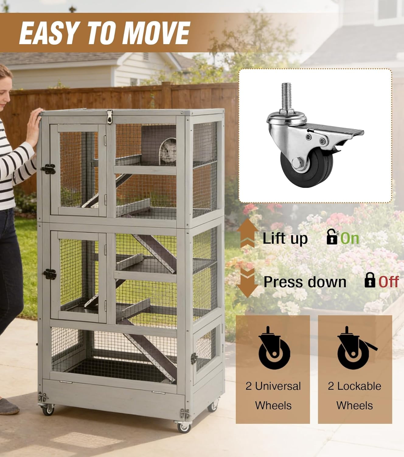 Aivituvin Large Ferret Cage  5 Levels Chinchilla Cage with Wheels  Wooden Rat Cages Upgrade Metal Frame Guinea Pig House for Indoor Outdoor
