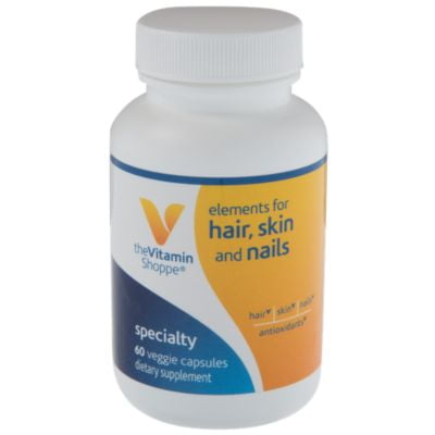 The Vitamin Shoppe Elements for Hair, Skin  Nails, Antioxidant that Supports Growth of Hair, Skin  Nail Health with Collagen Type II Powder  Hyaluronic Acid (60 Veggie (Best Collagen Powder For Hair Growth)