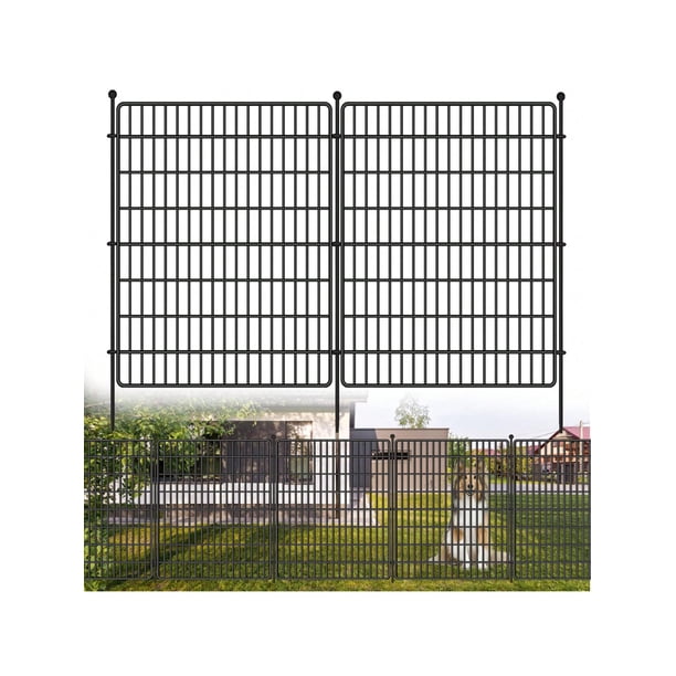 Home decorative metal garden fence: 10 o 15 panels, no - dig, con gate, ideal para para outdoor yard, patio, as animal barrier, rustproof metal wire panel (horizontal) - temporary dog fence