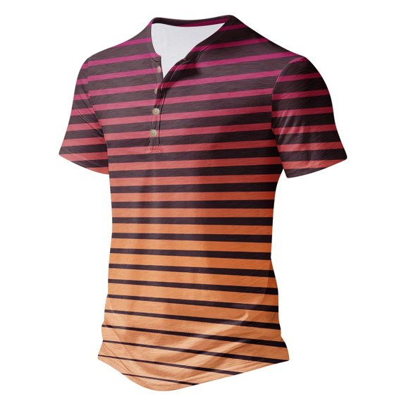 DDAPJ pyju Big and Tall T-shirts for Men Gradient Color Striped Button Front Short Sleeve Henley Shirt Lightweight Collarless Golf Shirts Summer Casual Workout Tee Clearance Sale Orange XXL