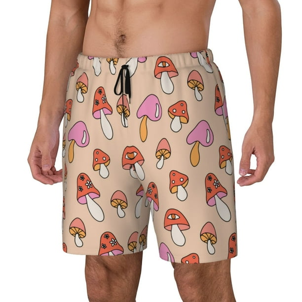 Balery 70s Mushroom Bañador para hombre, shorts de playa de secado rápido con entrepierna y forro de compresión-Medium