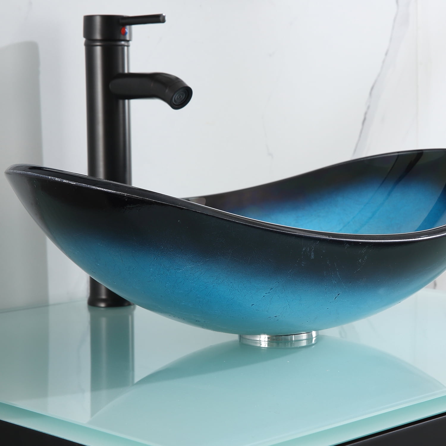 Wonline 24" Black Bathroom Wood Vanity Cabinet & Tempered Glass Vessel Sink Bowl + Faucet /Drain