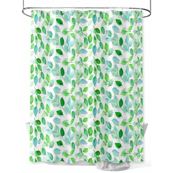 Fsddascl Green Leaves Shower Curtain Set - 48" x 72" Washable Bathtub Curtain with 12 Hooks, Summer Botanical Pastoral Plants Watercolor Waterproof Fabric Stall Shower Curtains for Bathroom/Bathtub