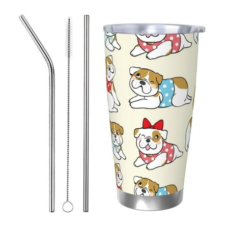

Vsdgher Cute Bull Dog 20 Oz Stainless Steel Vacuum Insulated Travel Mug Coffee Cup for Home Office Outdoor Works Great for Ice Drinks and Hot Beverage -Straw Three-piece Set