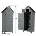 thumbnail image 6 of Wooden Storage Shed with Floor, Outdoor Vertical Shed Waterproof with 3-Tier Shelves, Upper Compartment and Hook, Weather Resistant Wood Garden Tool Shed with Lock Door for Backyard, Patio (Gray), 6 of 9