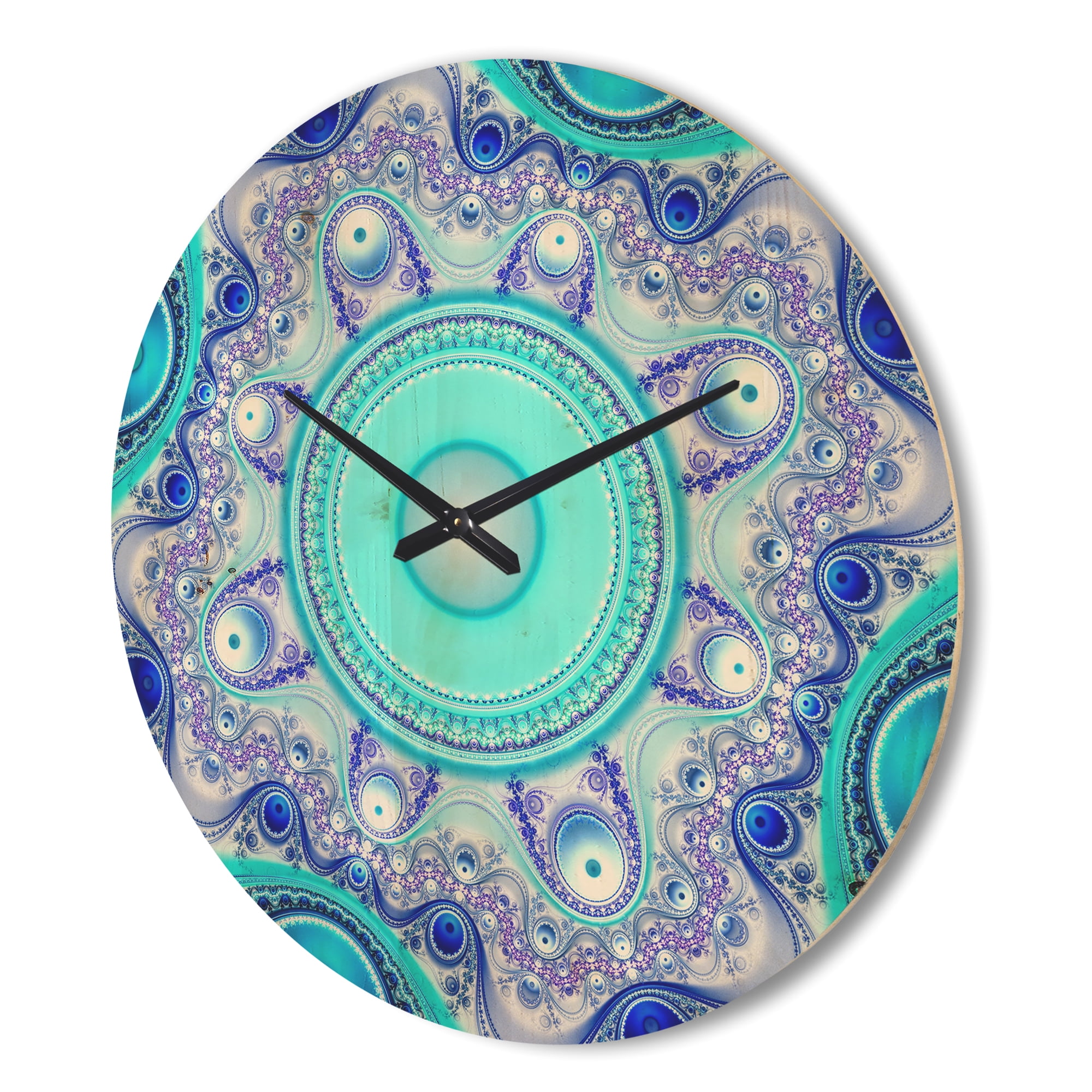 Designart 'Turquoise Wavy Circles and Curves' Modern Wood Wall Clock