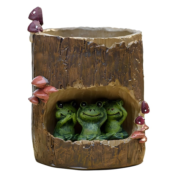 Tomfeel Tocón de árbol Maceta de flores suculentas Dibujos animados Estilo pastoral Maceta Romacci Artesanía de resina