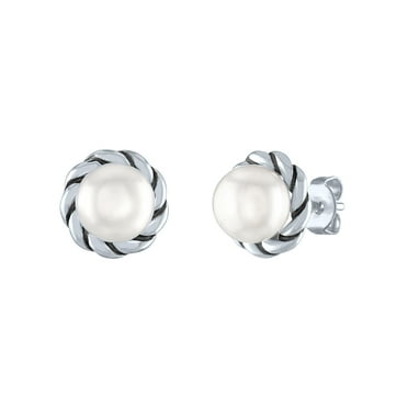 Ladies Brilliance Fine Jewelry Fresh Water Pearl & CZ Sterling Silver Earrings
