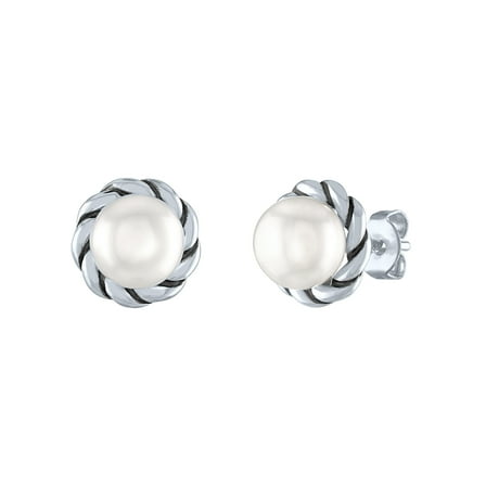 Ladies Brilliance Fine Jewelry Fresh Water Pearl & CZ Sterling Silver Earrings
