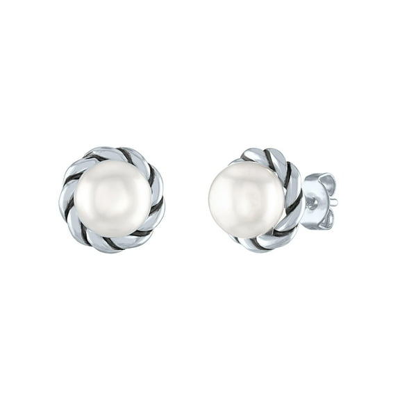 Ladies Brilliance Fine Jewelry Fresh Water Pearl & CZ Sterling Silver Earrings