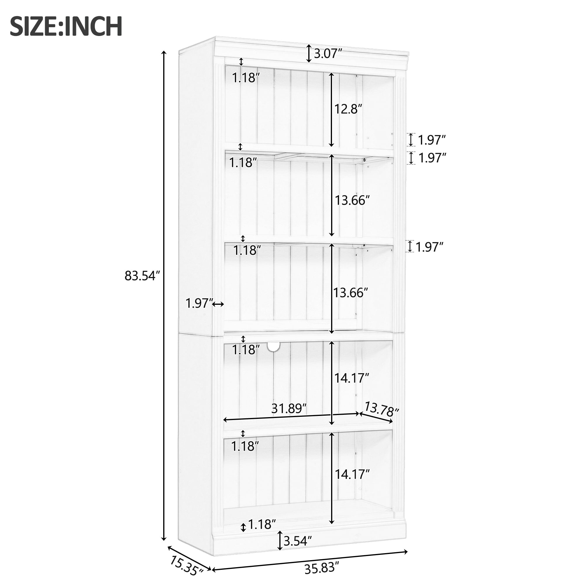 Euroco 83" Tall Wood Bookcase Suite with light strip, 5-Tier Decor Bookcase Suite with Adjustable Shelves, MDF Board
