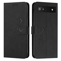 Nalacover for Google Pixel 6a Flip Wallet Case,Luxury Love Heart Embossed PU Leather Shockproof Soft TPU Folio Kickstand Card Slots Phone Cover with Wrist Strap for Women Men,For Google Pixel 6a,Black