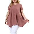thumbnail image 6 of DARING DIVA Women's Plus Crew Neck Flowy Swing Loose Tunic Tops 1X Dark Pink, 6 of 8