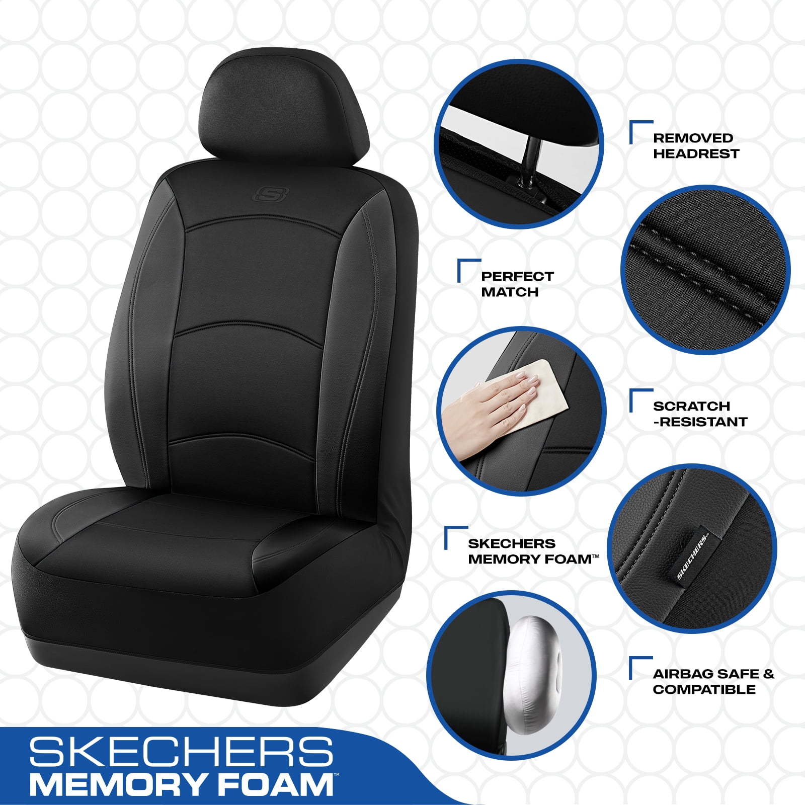 Skechers Lycra Memory Foam Car Seat Covers,Soft,Comfortable,Universal Fit for Cars,Trucks and SUVs Black