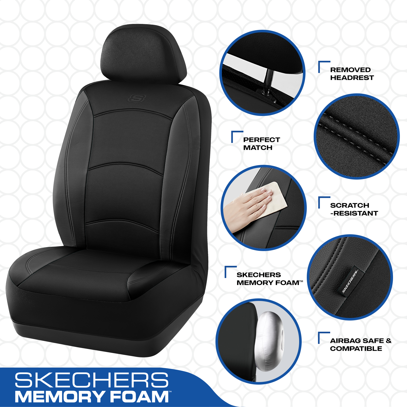 Skechers Lycra Memory Foam Car Seat Covers, Black photo 3