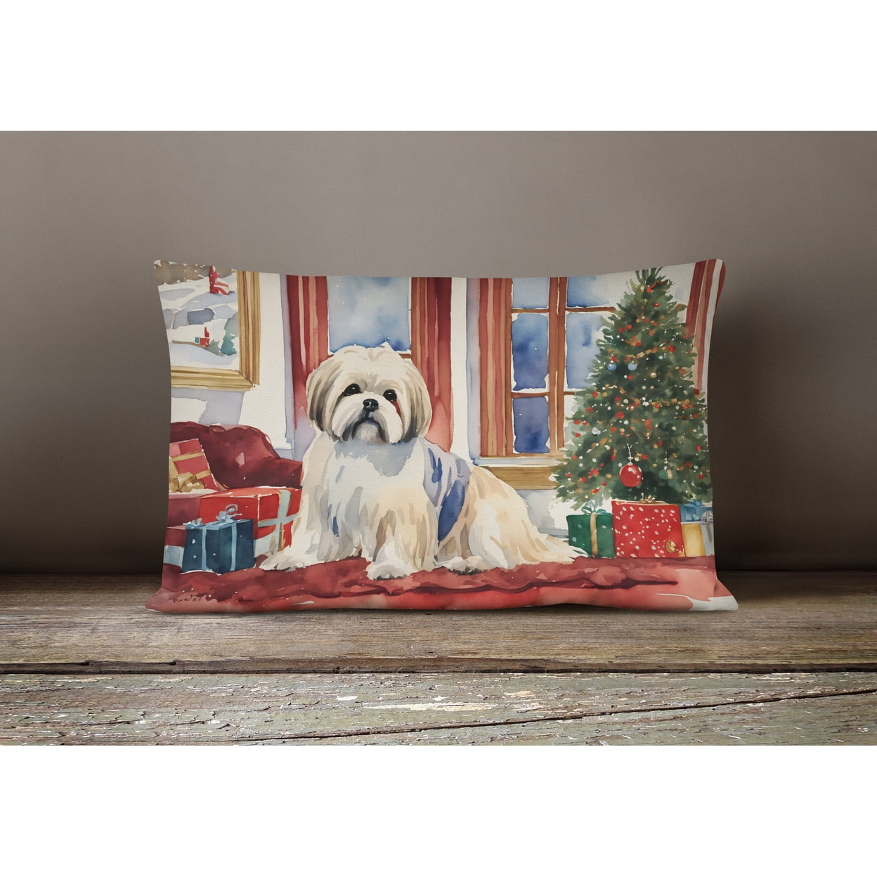 Lhasa Apso Cozy Christmas Throw Pillow 12 in x 16 in