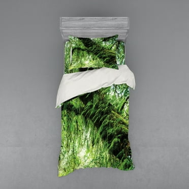 Ambesonne Tropical Bedding Set 3 Pcs, Idyllic Spring Jungle, Twin XL, Green Brown