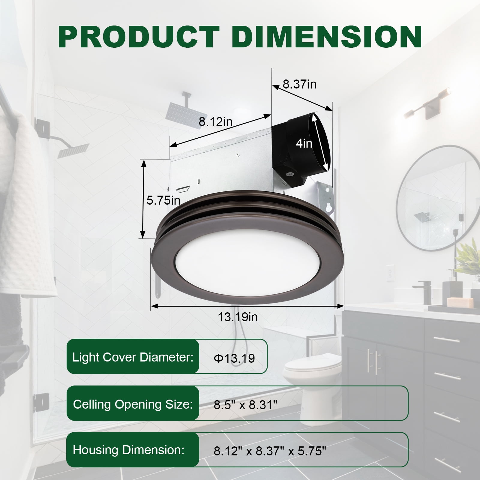 Akicon Exhaust Fan, 80CFM 2.0 Sones Bathroom Exhaust Fan with Light, Bathroom Fan with Dimmable 3CCT LED Light and Acrylic Light Cover, Bath Ventilation Fan for Home, Round, Oil Rubbed Bronze