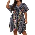thumbnail image 2 of Lolmot Hawaiian Dresses for Women Boho Tribal Print Ruffles Short Sleeve V-Neck Summer Shift Dress Swing A Line Beach Mini Dress Plus Size Dresses, 2 of 5