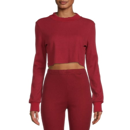 Kendall + Kylie Junior' Cropped Waffle Mock Top with Long Sleeves