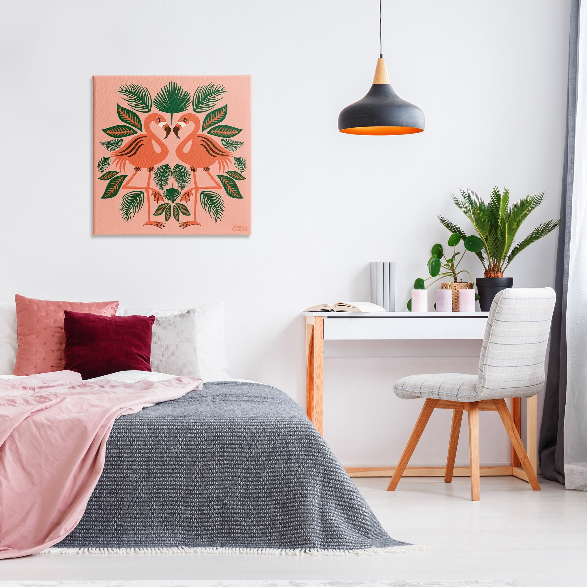 Stupell Industries Symmetrical Tropical Flamingos Animals & Insects Painting Gallery Wrapped Canvas Art Print Wall Art, 30 x 30