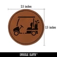 thumbnail image 2 of Golf Cart Caddy with Clubs 2.5" Faux Leather Round Engraved Iron-On Patch - Brown, 2 of 6
