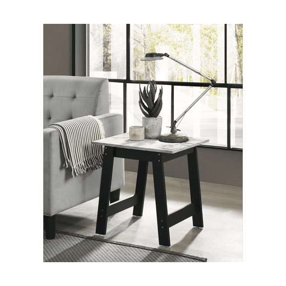 Wooden Coffee Tables, 19"W Black End Table with Faux Marble Top Finish, Black Coffee Tables,Particle Board Round Coffee Tables, Furniture Primary Living Space Tables