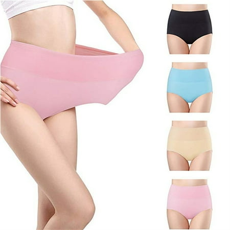 

VOOPET 4Pack Plus Size Women s High Waist Panties Cotton Soft Underwear Stretch Full Briefs