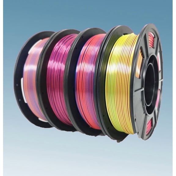 3D Printer Filament Triple Color Silk PLA Filament 1.75mm, 3D Printing Filament Bundle,Multicolor Filament Like Rainbow PLA, 250g X 4 Pack