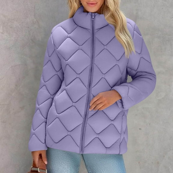 Ailaofu Womens Quilted Puffer Jacket Full Zip Stand Collar Down Coat Plus Size Lightweight Warm Winter Outwear