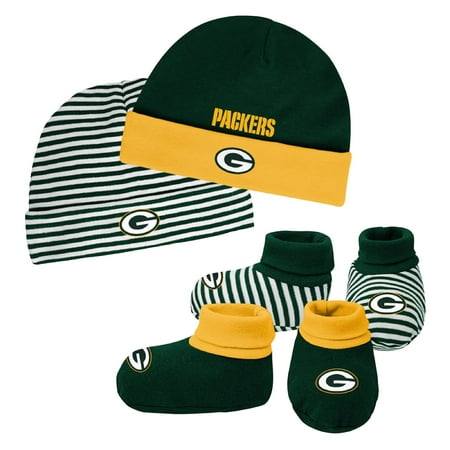 - Newborn & Infant Green/Gold Green Bay Packers Cuffed Knit Hat & Booties Set - Newborn